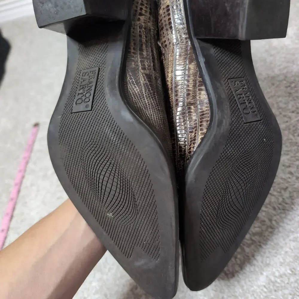 Leather Embossed Pointed Toe Ankle Boots